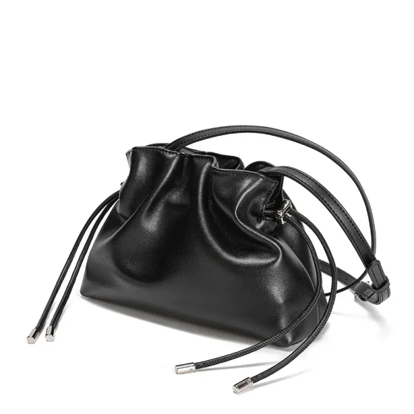 Luxury Pleated Cloud Crossbody Bag - Premium Genuine Leather Drawstring Shoulder Purse, Versatile Small Bag for Elegant Lady