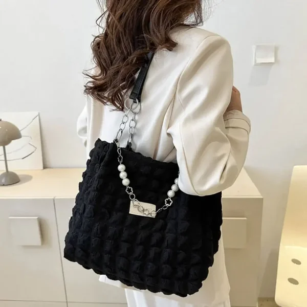 Pleated Cloud Down Cotton Padded Crossbody Bag Quilted Plaid Shoulder Bag for Women Girls Hobos Shopper Bag Casual Tote Bags - Image 3