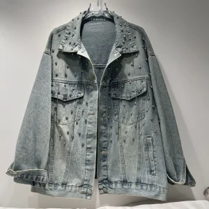 Early Autumn 2025 Korean Style Heavy Embellished Fringed Loose Fit Women's Denim Jacket Versatile Casual Fashion Outerwear