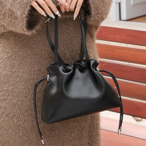 Luxury Pleated Cloud Crossbody Bag - Premium Genuine Leather Drawstring Shoulder Purse, Versatile Small Bag for Elegant Lady - Image 2
