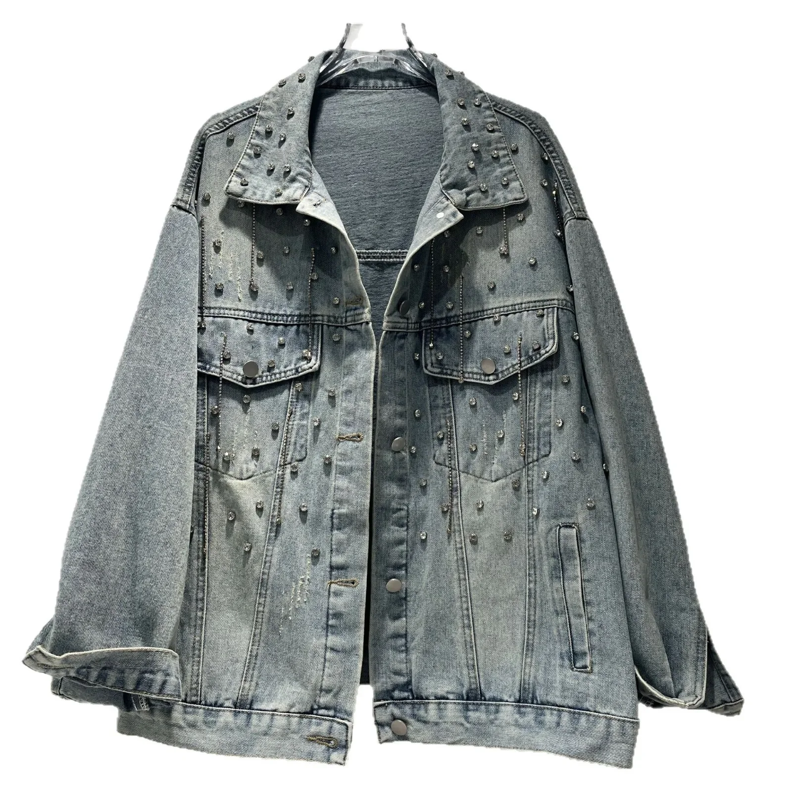 Early Autumn 2025 Korean Style Heavy Embellished Fringed Loose Fit Women's Denim Jacket Versatile Casual Fashion Outerwear - Image 2