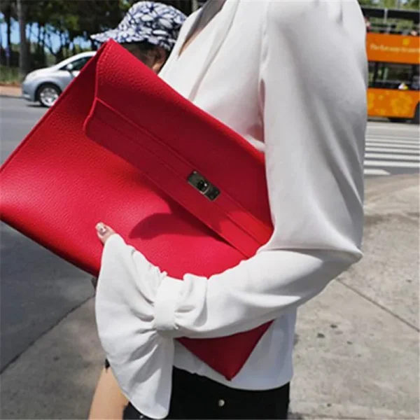 Red Clutch Bag Women Simple Women Ladies Clutch Pu Leather Envelope Clutch Bags Leather Women Lychee Pattern Purse Hand Bags - Image 5