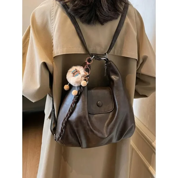Retro Large Capacity Tote Bag Female 2025 New PU Waterproof Multi Functional Shoulder Backpack Shoulder Bag - Image 2