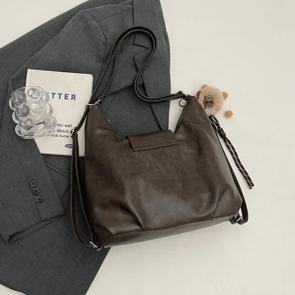Retro Large Capacity Tote Bag Female 2025 New PU Waterproof Multi Functional Shoulder Backpack Shoulder Bag - Image 3