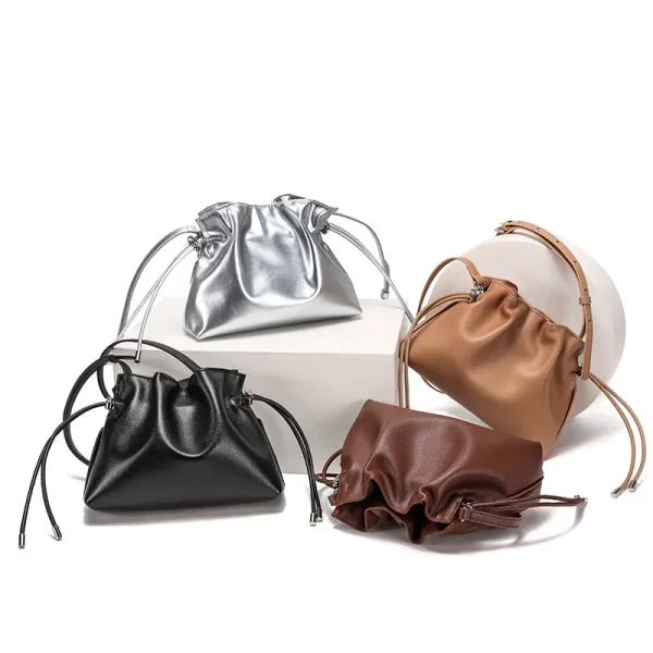 Luxury Pleated Cloud Crossbody Bag - Premium Genuine Leather Drawstring Shoulder Purse, Versatile Small Bag for Elegant Lady - Image 3