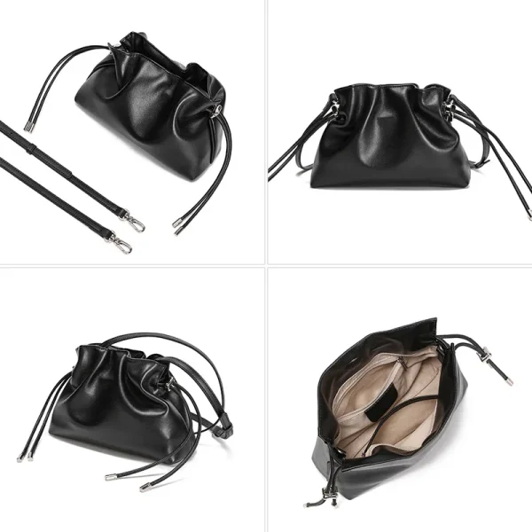 Luxury Pleated Cloud Crossbody Bag - Premium Genuine Leather Drawstring Shoulder Purse, Versatile Small Bag for Elegant Lady - Image 4