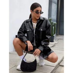 Trendy Women's Denim Coat Ebay2024 Spring Autumn PU Leather Women's Jacket Wholesale New Style European And American Fashion