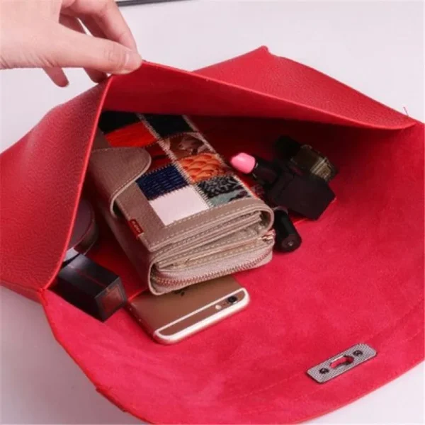 Red Clutch Bag Women Simple Women Ladies Clutch Pu Leather Envelope Clutch Bags Leather Women Lychee Pattern Purse Hand Bags - Image 3