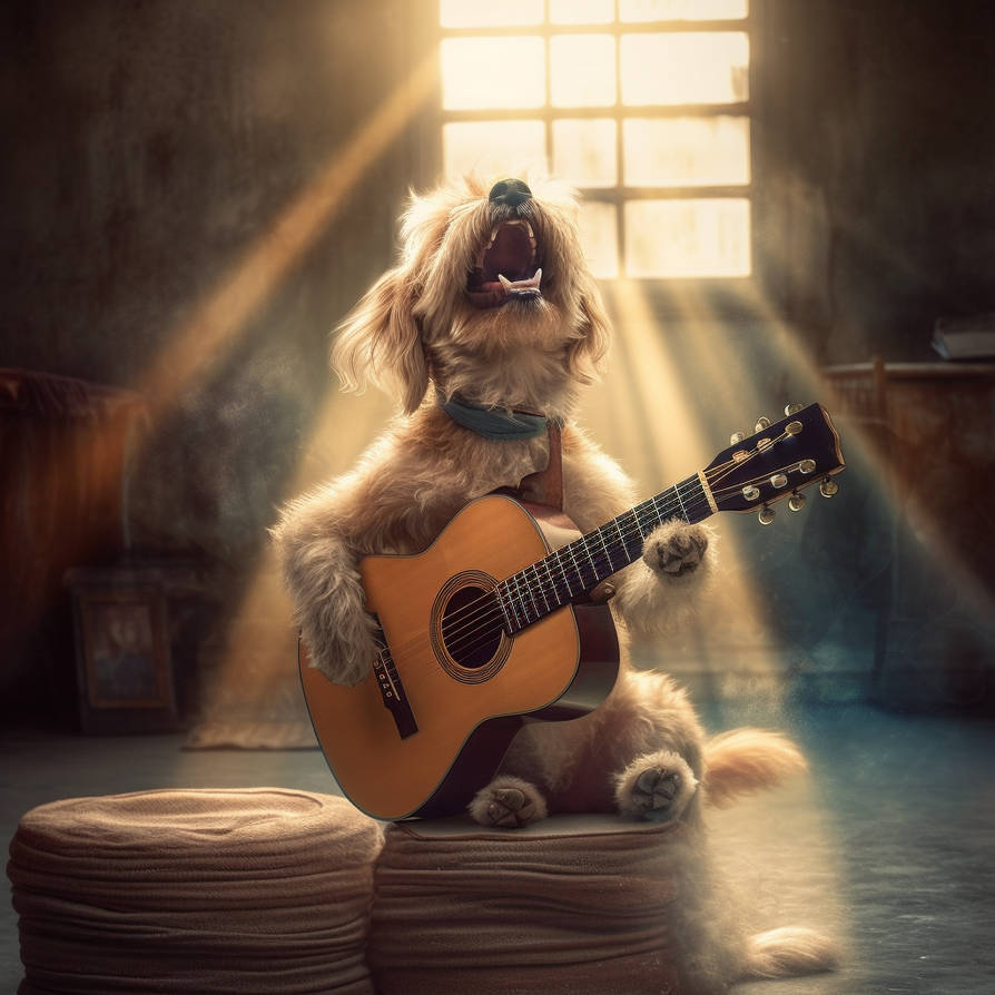 dog playing guitar