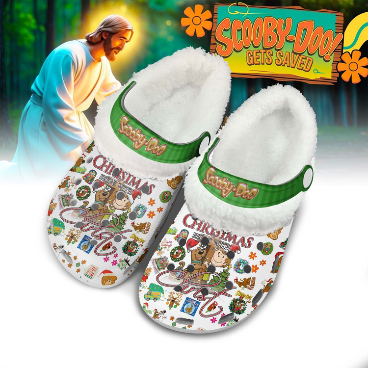 Christmas Begins With Christ Merry Xmas Scooby Doo Cozy Fleece-Lined Clogs 