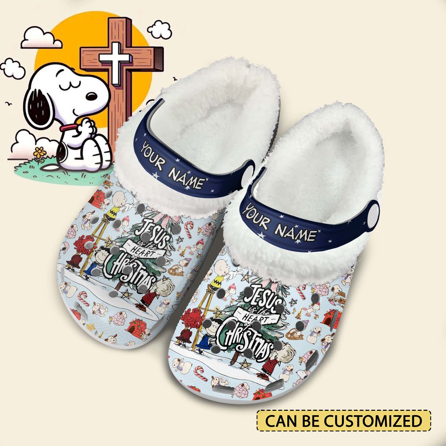 Comfortable Snoopy Love Christmas Customized Fleece Clogs, Fuzzy Footwear For Winter