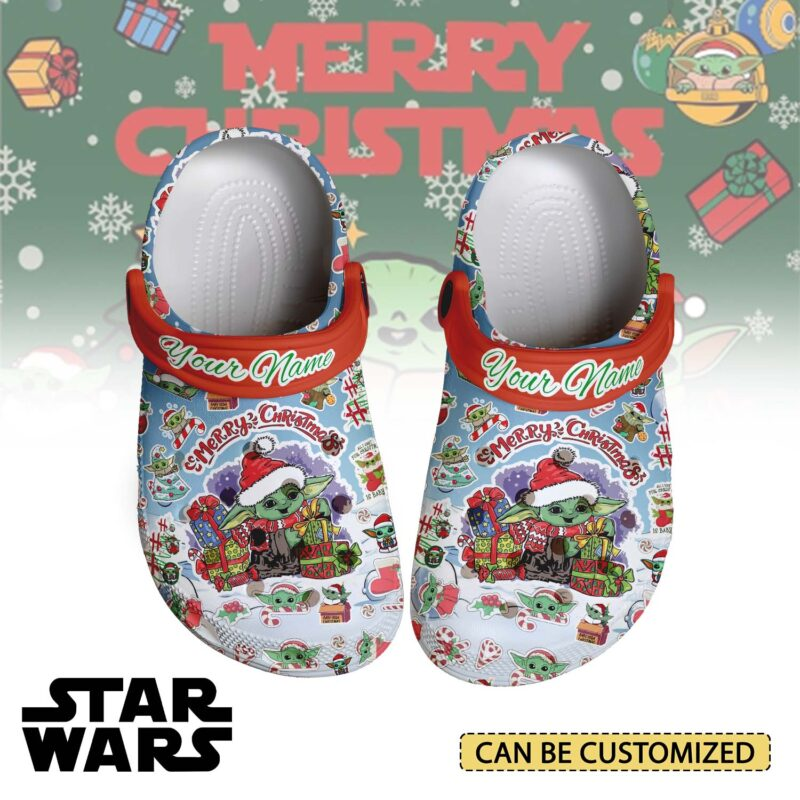 Custom Clogs Merry Christmas Cute Baby Yoda Star Wars Cartoon Clogs