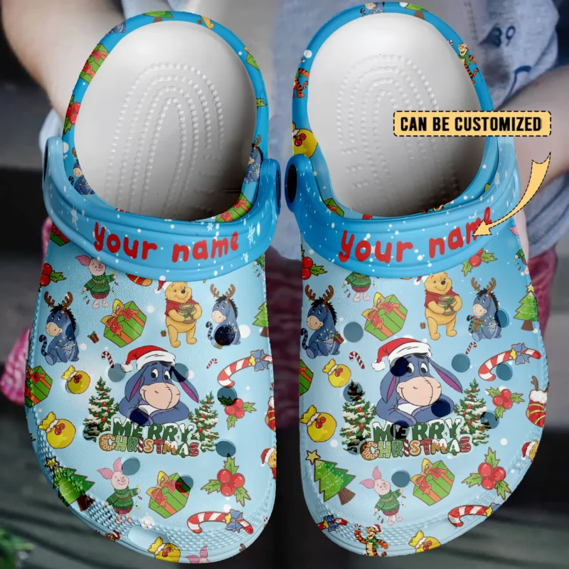 Custom Clogs Merry Christmas Eeyore Donkey Winnie The Pooh Cartoon Clogs