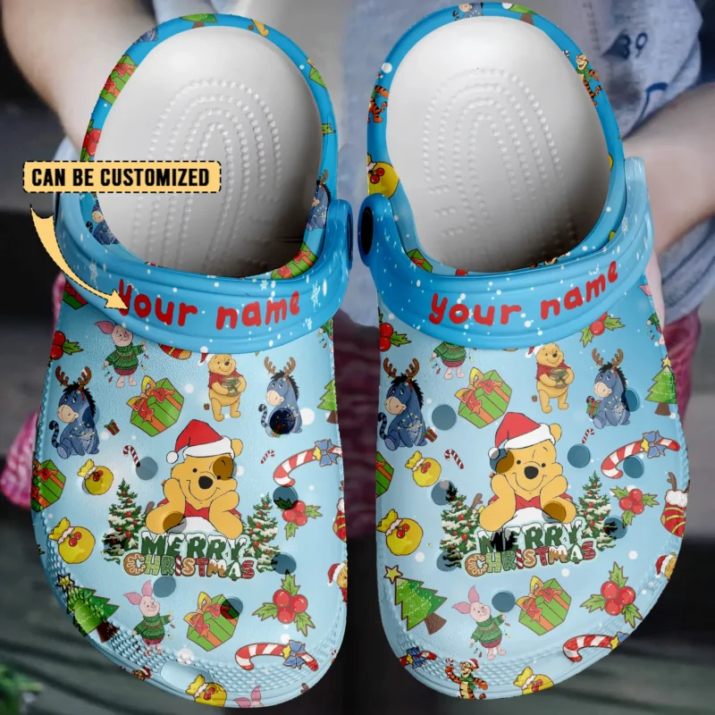 Custom Clogs Merry Christmas Winnie The Pooh Cartoon Clogs
