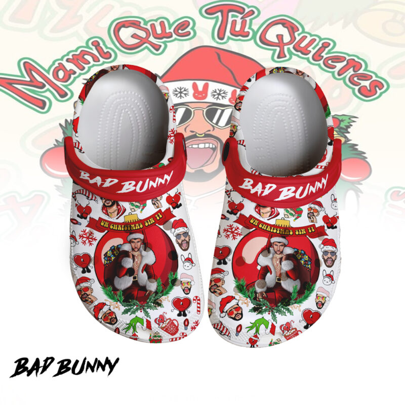 Merry Christmas Bad Bunny Singer Clogs Shoes, Cute Gift For Fans 