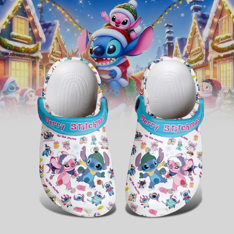 Merry Stitchmas Cute Couple Stitch & Angel Custom Cartoon Clogs 