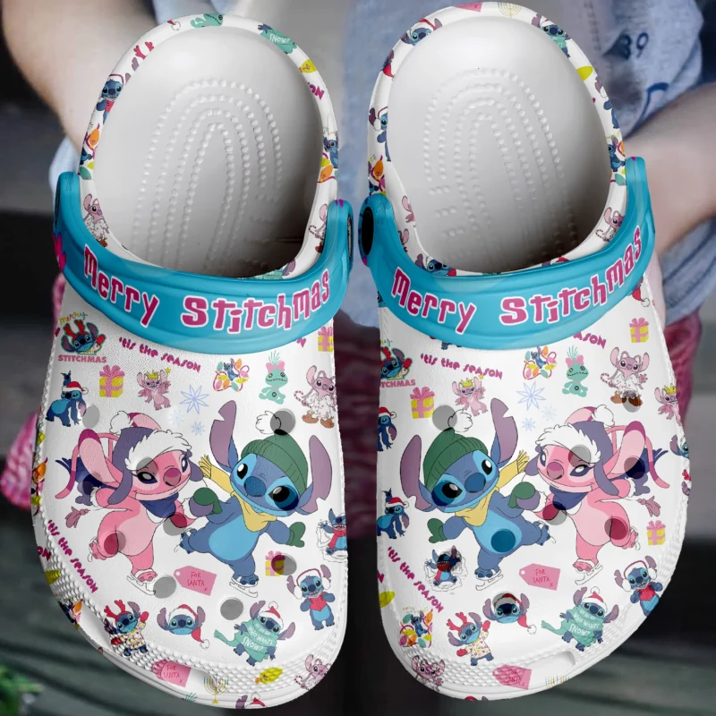 Merry Stitchmas Cute Couple Stitch & Angel Custom Cartoon Clogs