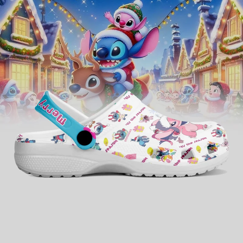 Merry Stitchmas Cute Couple Stitch & Angel Custom Cartoon Clogs