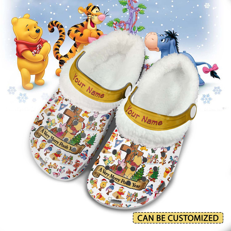 Personalized A Very Pooh Year Merry Christmas Fleece-Lined Clogs