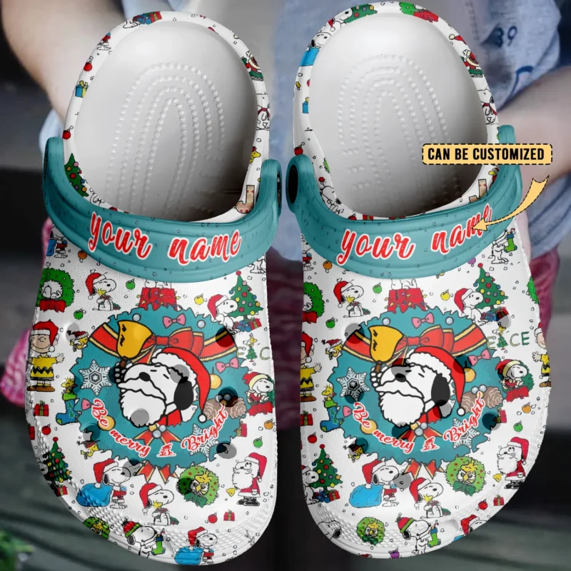 Personalized Be Merry & Bright Snoopy Christmas Cartoon Clogs Shoes 