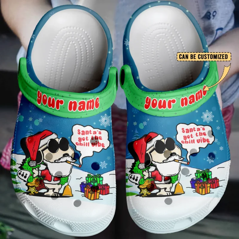 Personalized Cute Snoopy Santa’s Got The Chill Vibe Merry Christmas Clogs