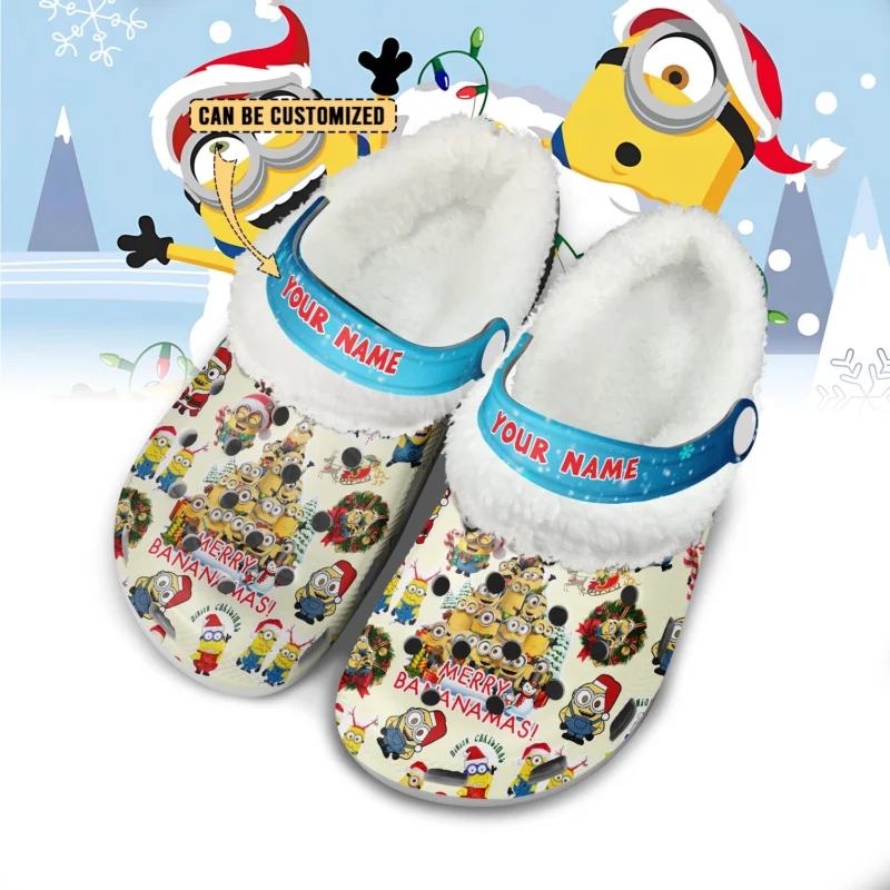 Personalized Funny Minion Merry Bananamas Fleece Clogs