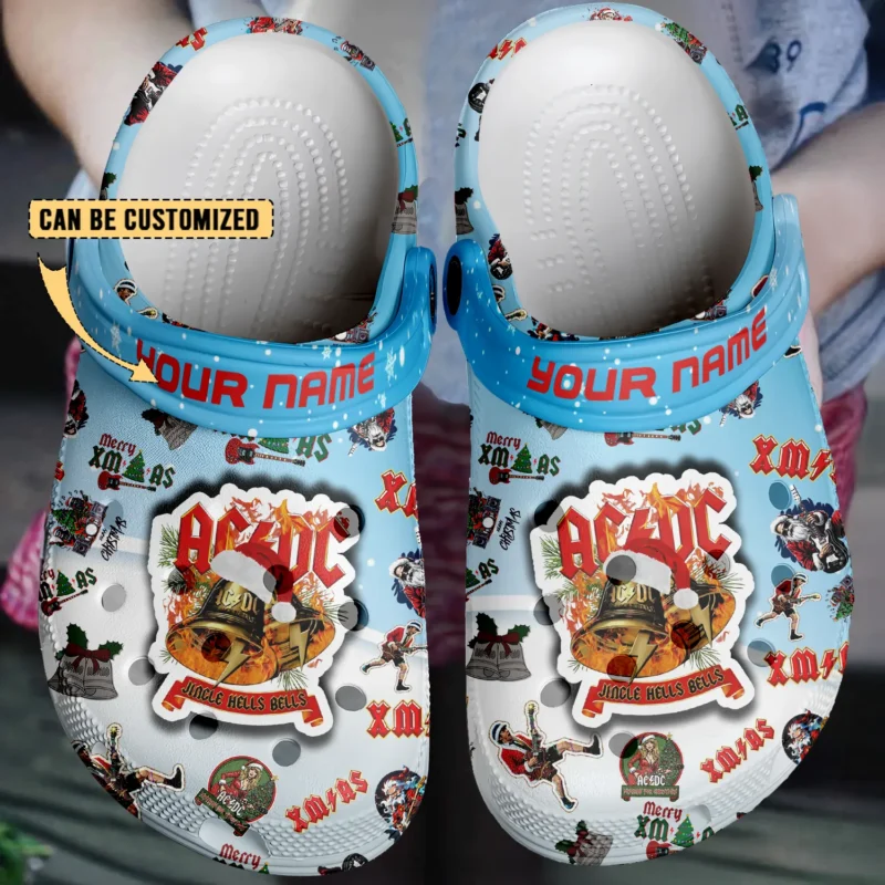 Personalized Merry Christmas ACDC Music Band Jingle Bells Hell Clogs