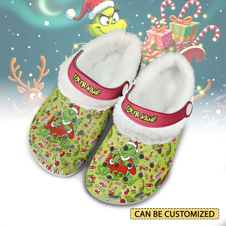 Personalized Merry Grinchmas Six Seven Cozy Fleece-Lined Clogs