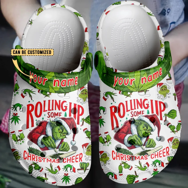 Personalized Rolling Some Christmas Cheer Funny Grinch & Weed Christmas Clogs
