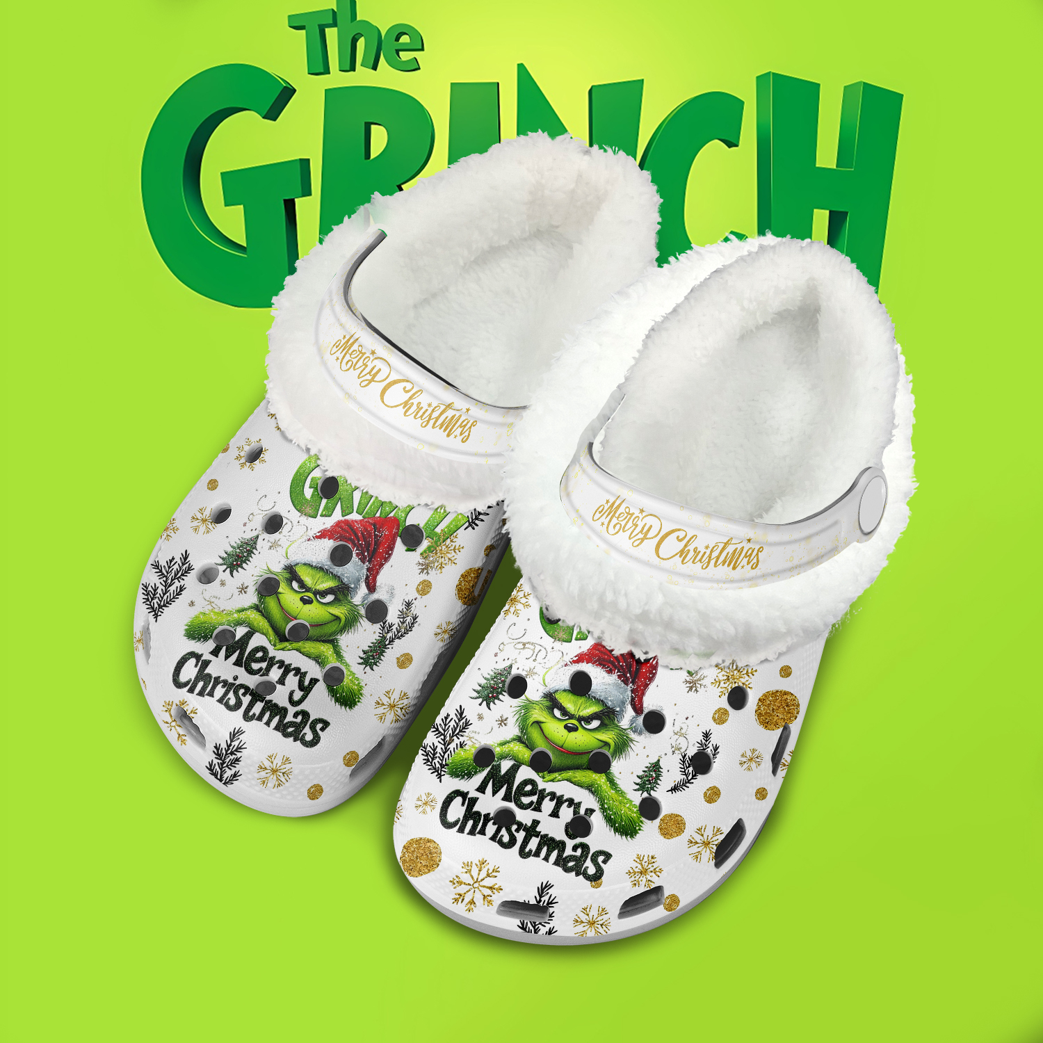 Warm Footwear The Grinch x Christmas Fleece Lined Clogs, Perfect Xmas Gift For Friends And Family