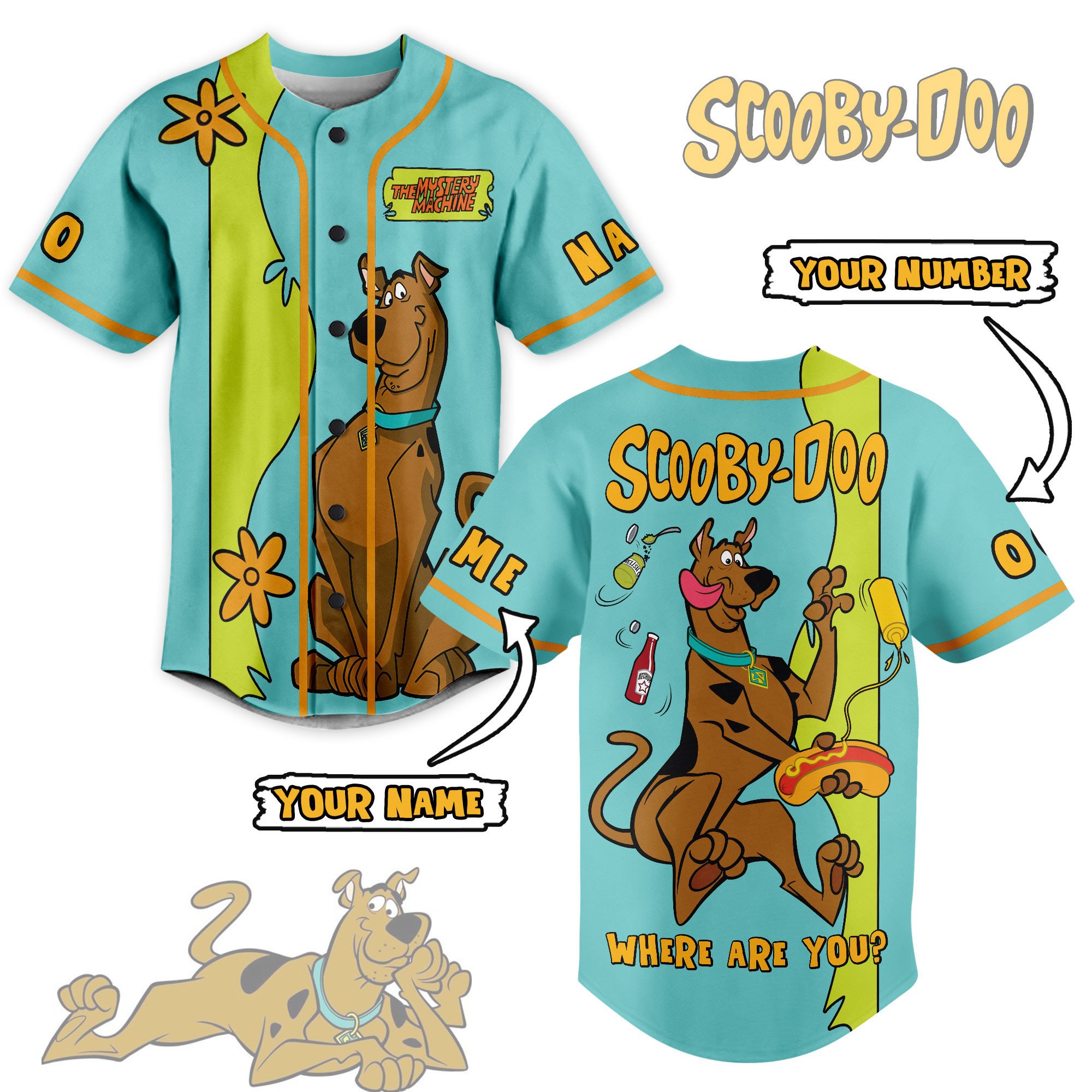 Custom Name & Number Funny Scooby Doo Baseball Jersey