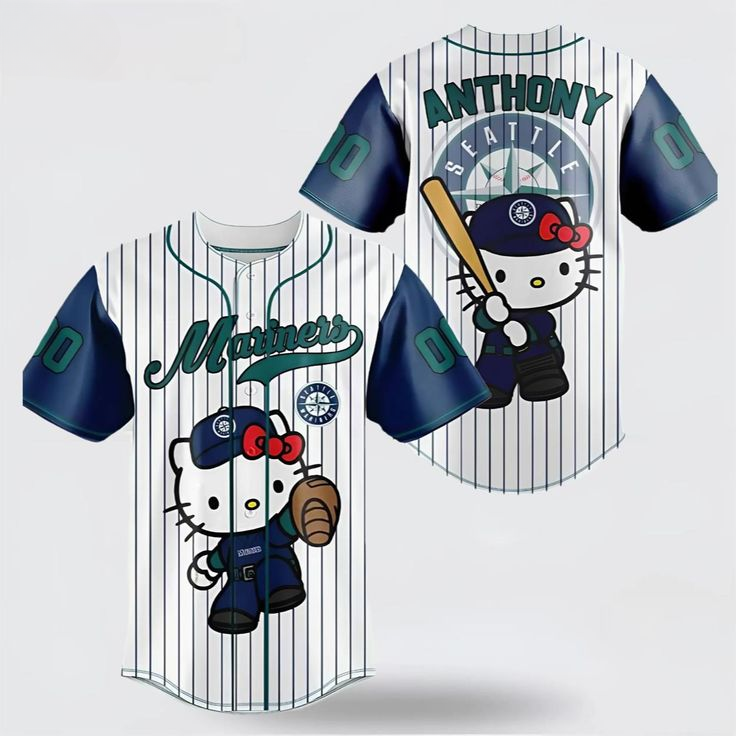 Custom Name & Number Hello Kitty Seattle Mariners Baseball Jersey