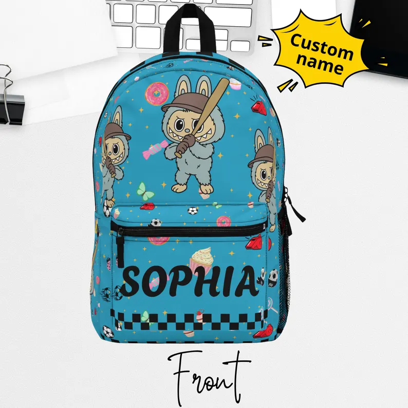 Funny Labubu Monster Loves Baseball Custom Name Backpack, Fast Shipping & Dedicated Support