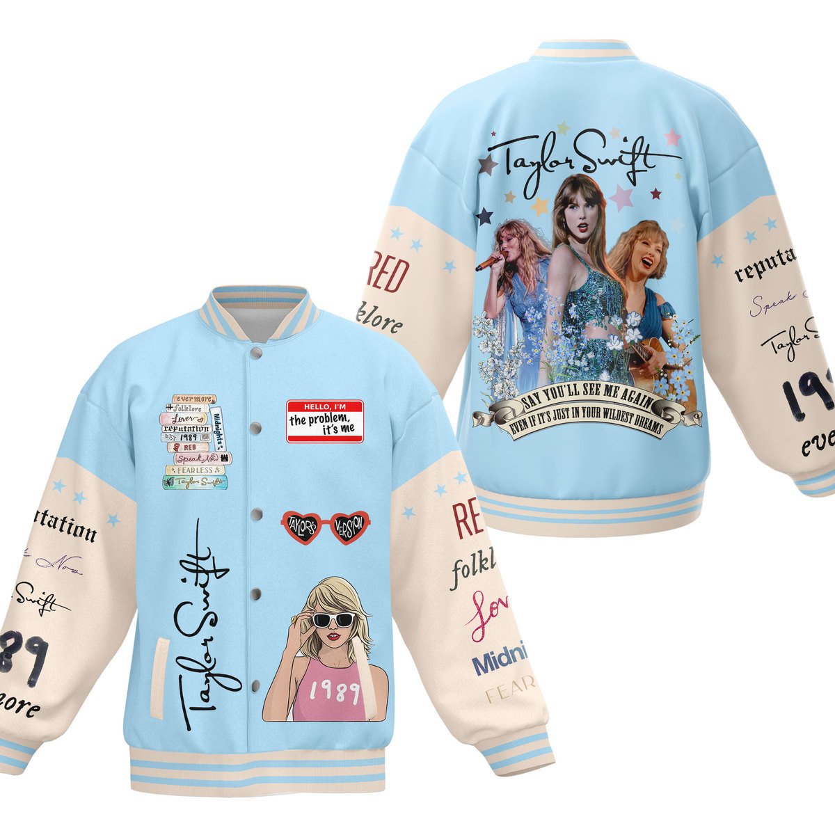 Beautiful Light Blue Bomber Taylor Swift Music Baseball Jacket For Swifties