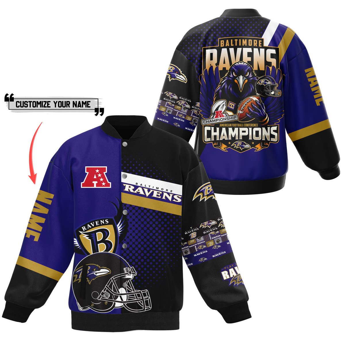 Custom Name Baltimore Ravens NFL Sport Baseball Jacket