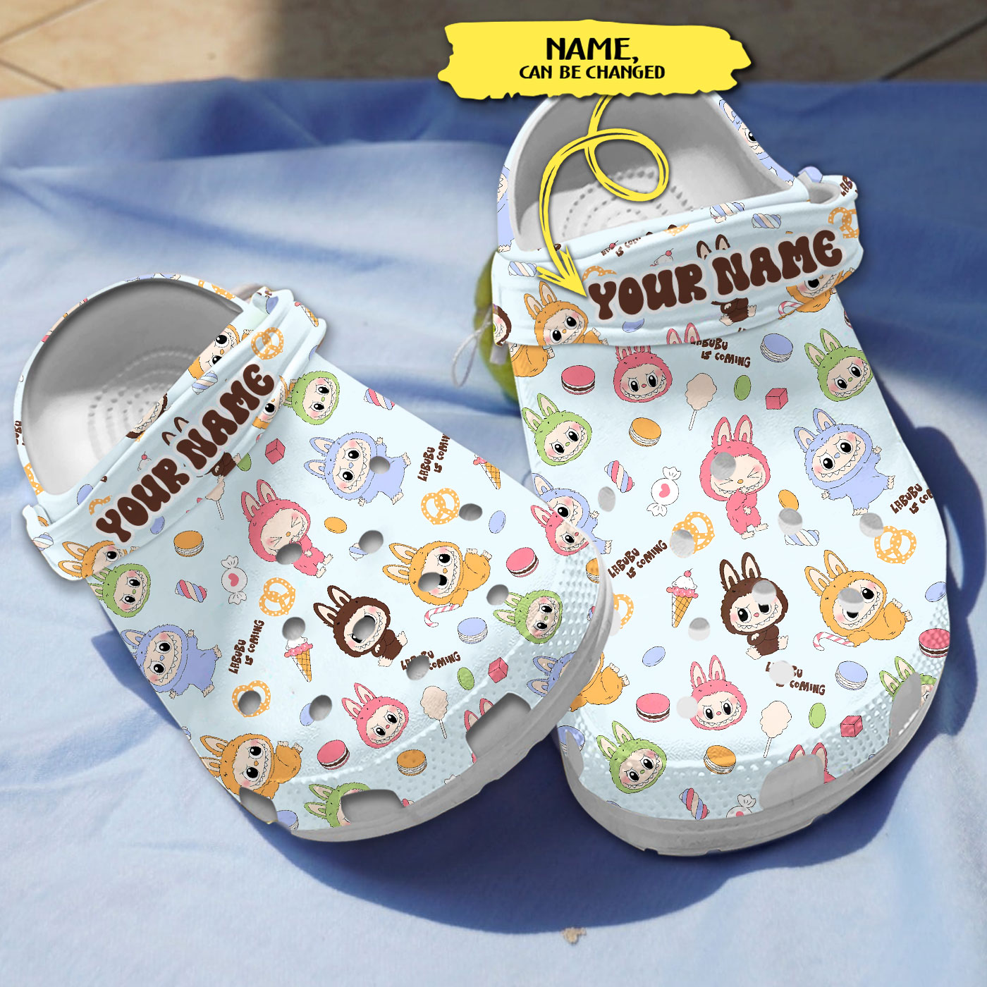 Custom Name Clogs Cute Labubu And Sweets Pattern Slippers