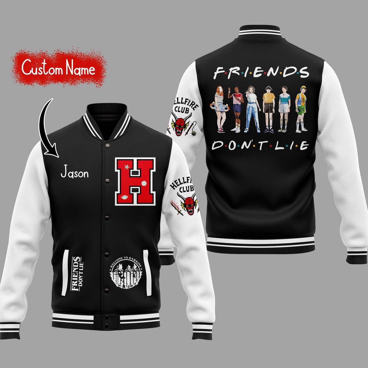 Custom Name Hellfire Club Friends Don’t Lie Baseball Jacket