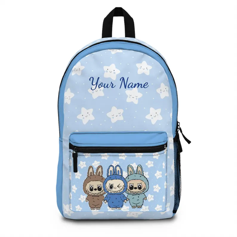Dreamy Blue Labubu Moster Custom Name Backpack, Express Shipping Available