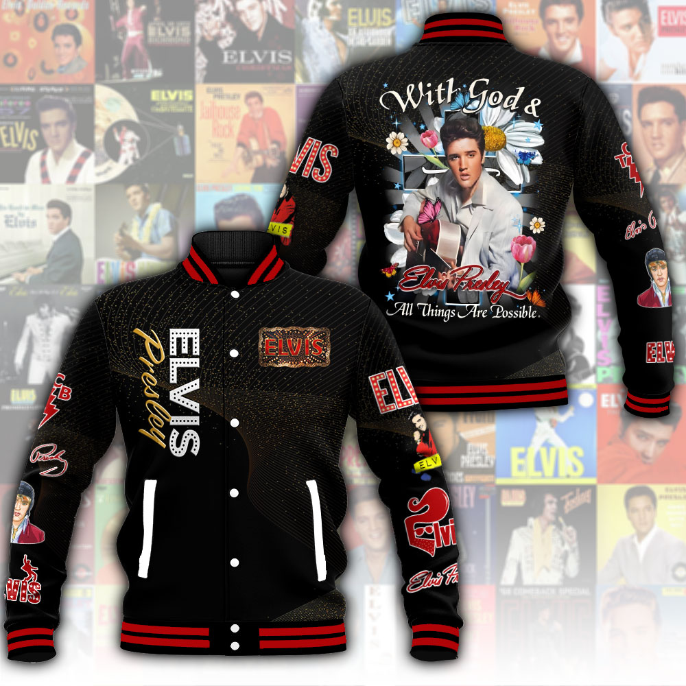 Elvis Presley With Gods All Things Are Possible Baseball Jacket
