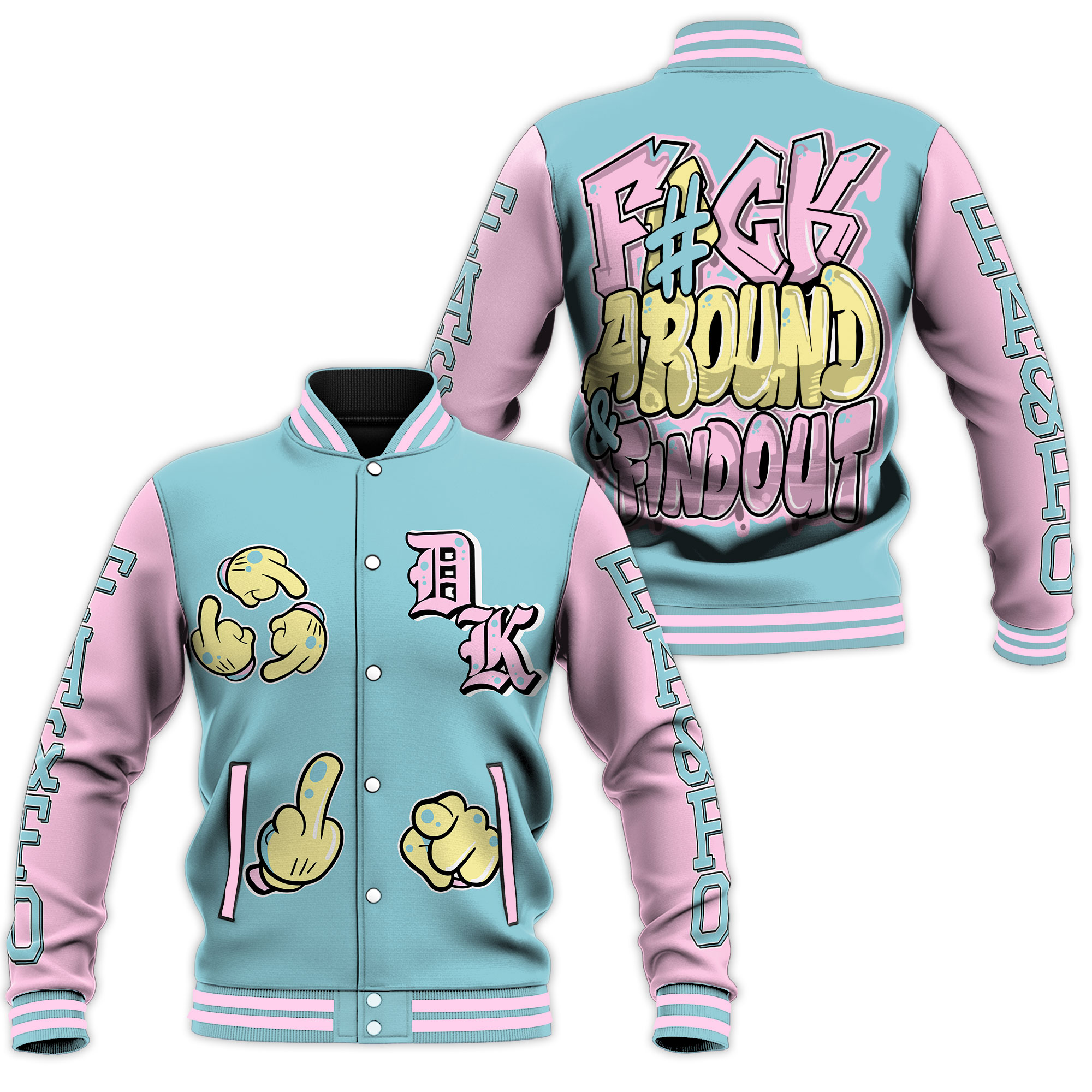 FA&FO F#ck Around & Find Out Pink & Blue Baseball Jacket