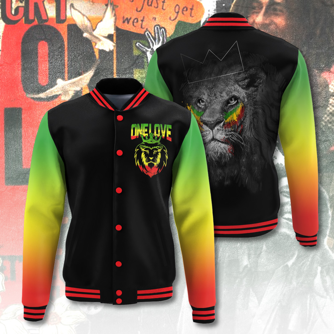 Faithful Lion One Love Bob Marley Weed Baseball Jacket