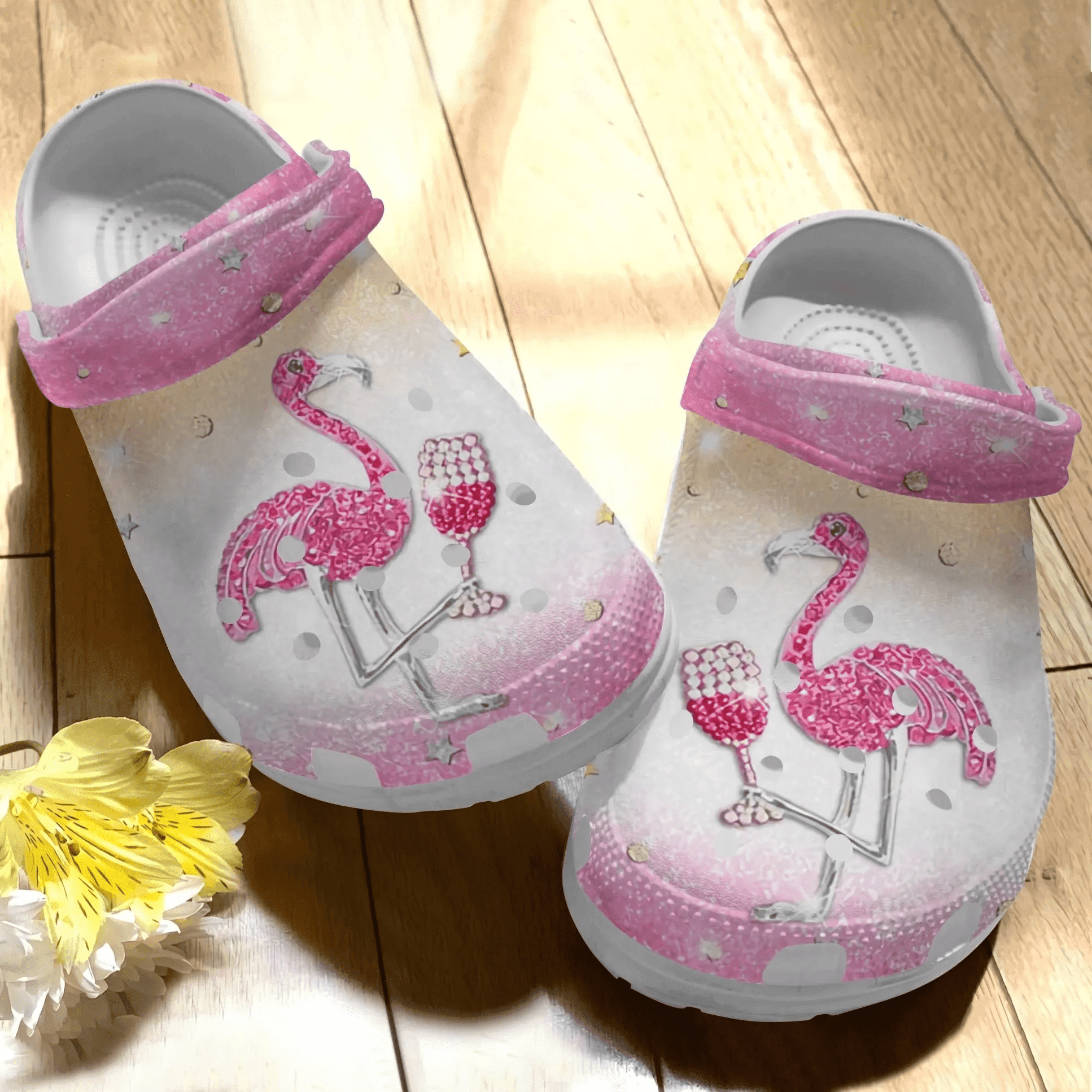 Non-slip & Durable Clogs Flamingo Glitter Slippers 