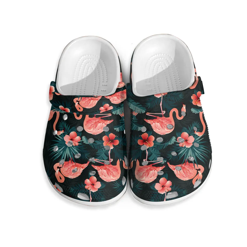 Non-slip & Durable Flamingo Tropical Leaf Pattern Clogs Shoes 