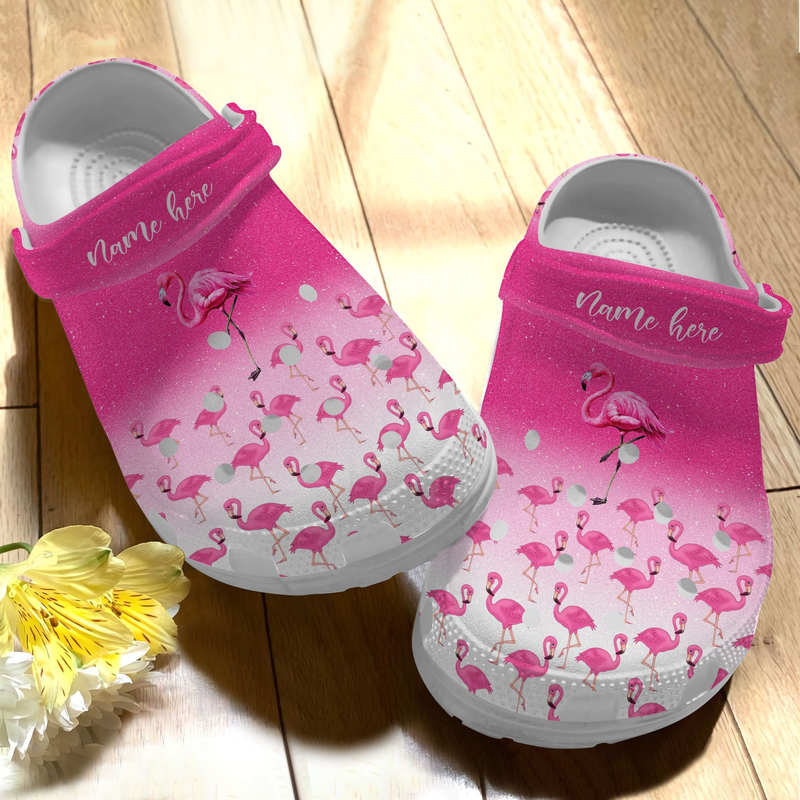 Perosnalized Flamigo Glitter Pink Clogs For Kids & Adults, Fast Shipping & Dedicated Support