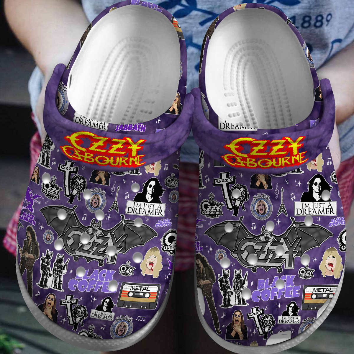 Purple Iconic Shoes Ozzy Osbourne Music Clogs Fast Shipping Worldwide