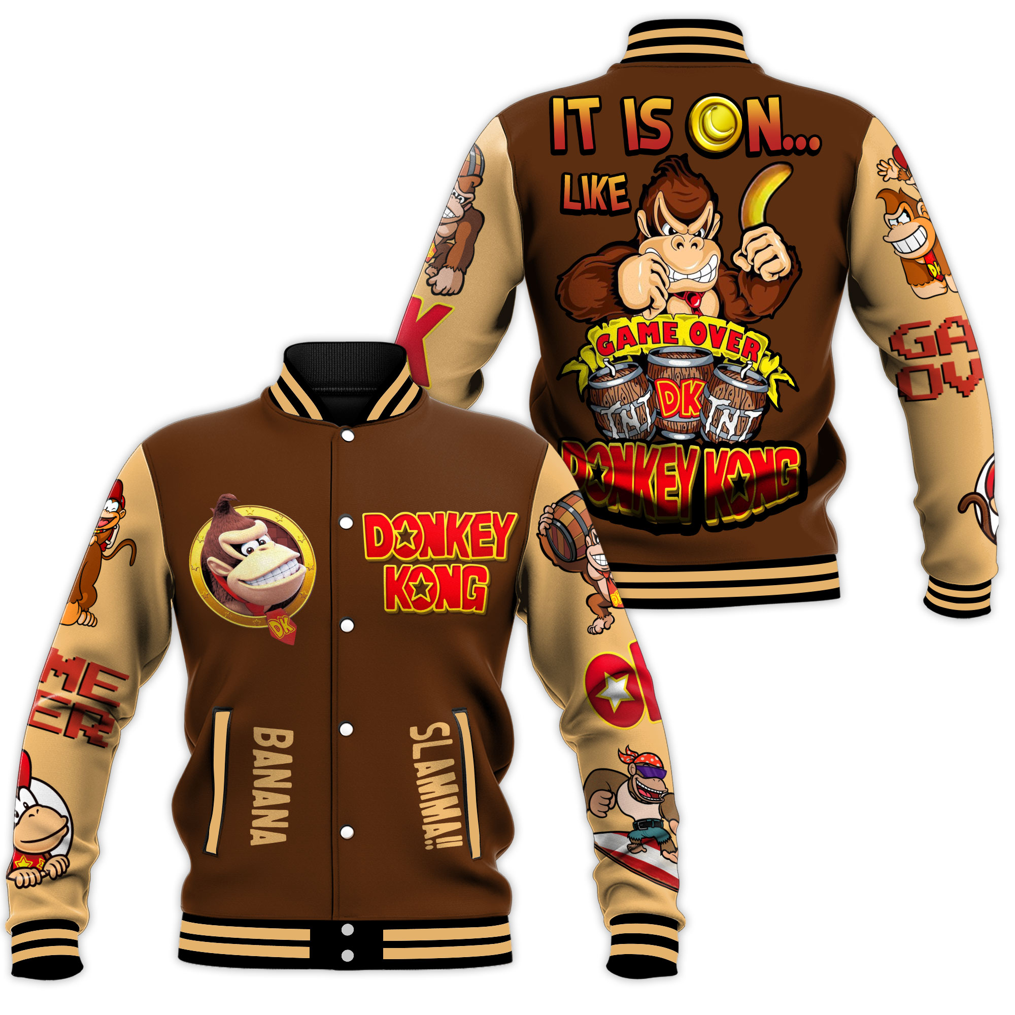 Quirky Donkey Kong Banana Slamma!! Game Over Baseball Jacket