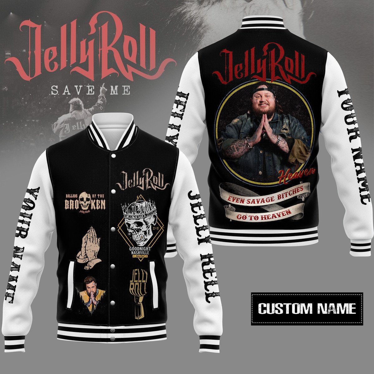 Save Me Jelly Roll Customized Music Baseball Jacket