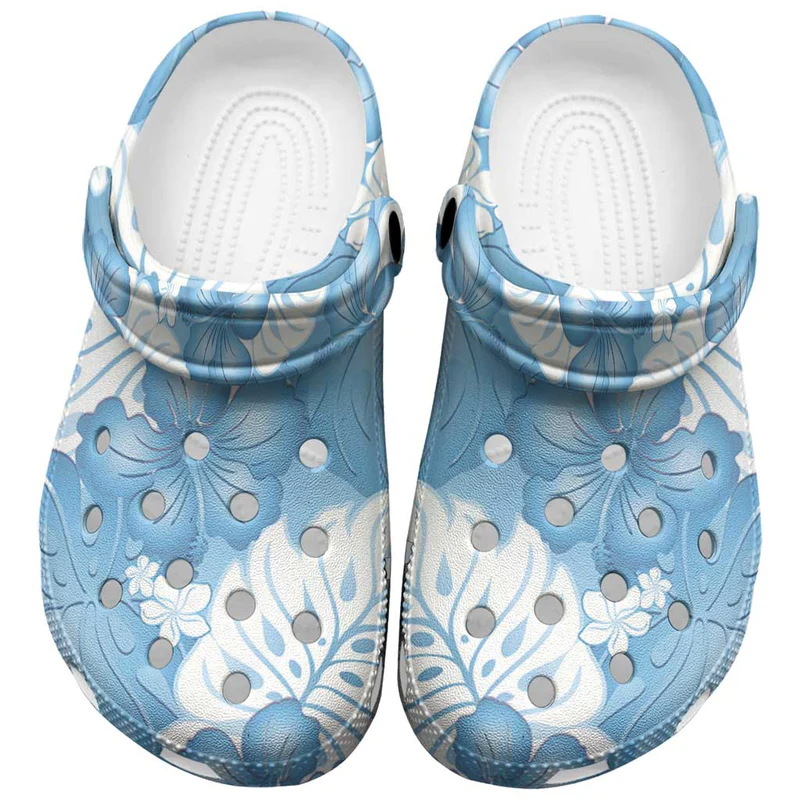 Soft & Durable Clogs Tropical Leaf Pattern Blue Slippers 