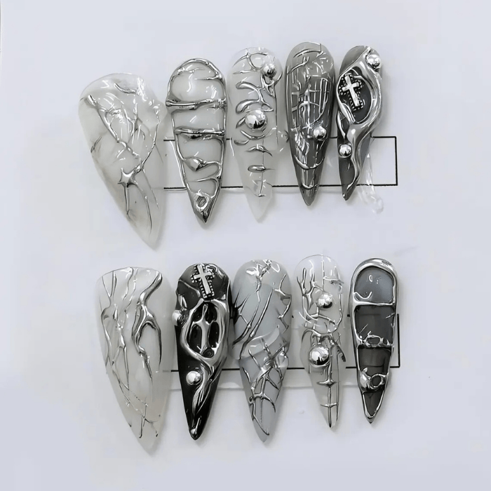 Stylish Y2K Design Chrome Like Effect Nail Art Box
