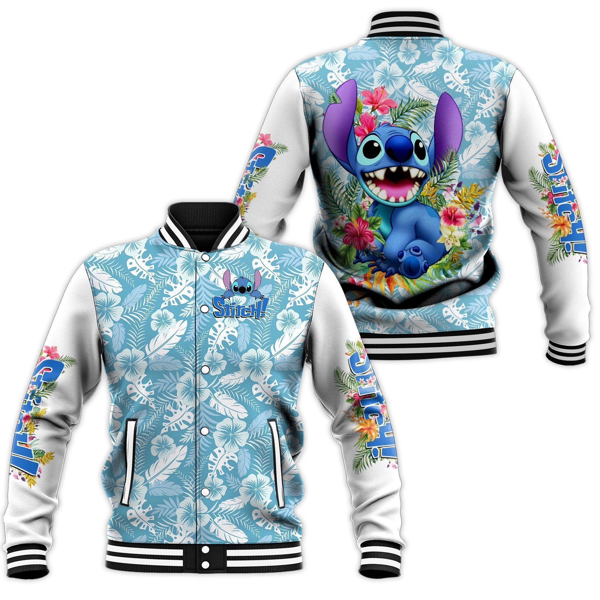 Unique Hawaiian Pattern Smiling Cute Stitch Baseball Jacket
